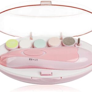 مبرد اظافر كهربائي للاطفال دون حواف حادة تؤذي اظافرهم، نظام احترافي للعناية بالاظافر لفن تجميل الاظافر، 6 في 1 مقص ومشذب وقصافة امنة لاصابع القدم واليد، بلون بينك