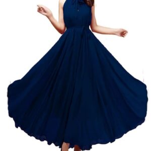 فستان شيفون للنساء كحلي بدون اكمام