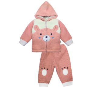 طقم ملابس أطفال ناعم بغطاء رأس وتصميم دب، طقم دافئ ومريح للأطفال البيبي من بيبي شورا، سيمون