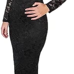 فستان طويل دانتيل للنساء، لون اسود