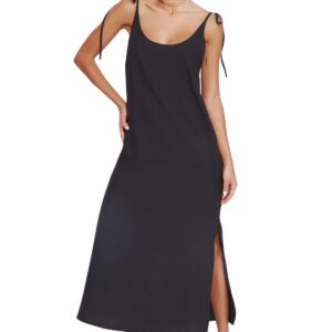 فستان للنساء ماكسي منسوج بقصة مستقيمة وأحزمة كتف من ترينديول، قطعة واحدة، موديل TWOSS23EL00413