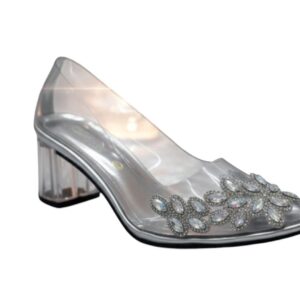 هيلزنسائي شفاف بكعب سميك مزين بأحجار كريستال لامعة، جزمه للسيدات كعب 5سم للسيدات