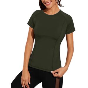 تيشرت رياضي من مجموعة الملابس الرياضية برقبة دائرية واكمام قصيرة, باذنجاني, M، للنساء