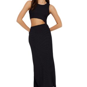 ترنديول فستان ماكسي محبوك بقبة دائرية بدون طوق للنساء بلون اسود TWOSS23EL02327