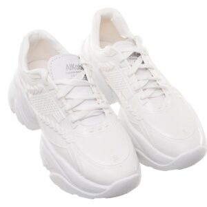 99.99 Women's Rubber Lace-Up Sneakers with Chunky Heel and Side Embossed Graphics -White (37)
