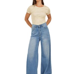 تي شيرت مضلع برقبة دائرية مطبوع عليه زهور للنساء من ستايلي