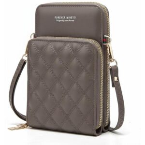 شنطة كروس صغيرة من الجلد حريمي للموبايل مع فتحات للبطاقات، محفظة للموبايلات مقاس 6.5 بوصة، 3 سوسته شنط كتف