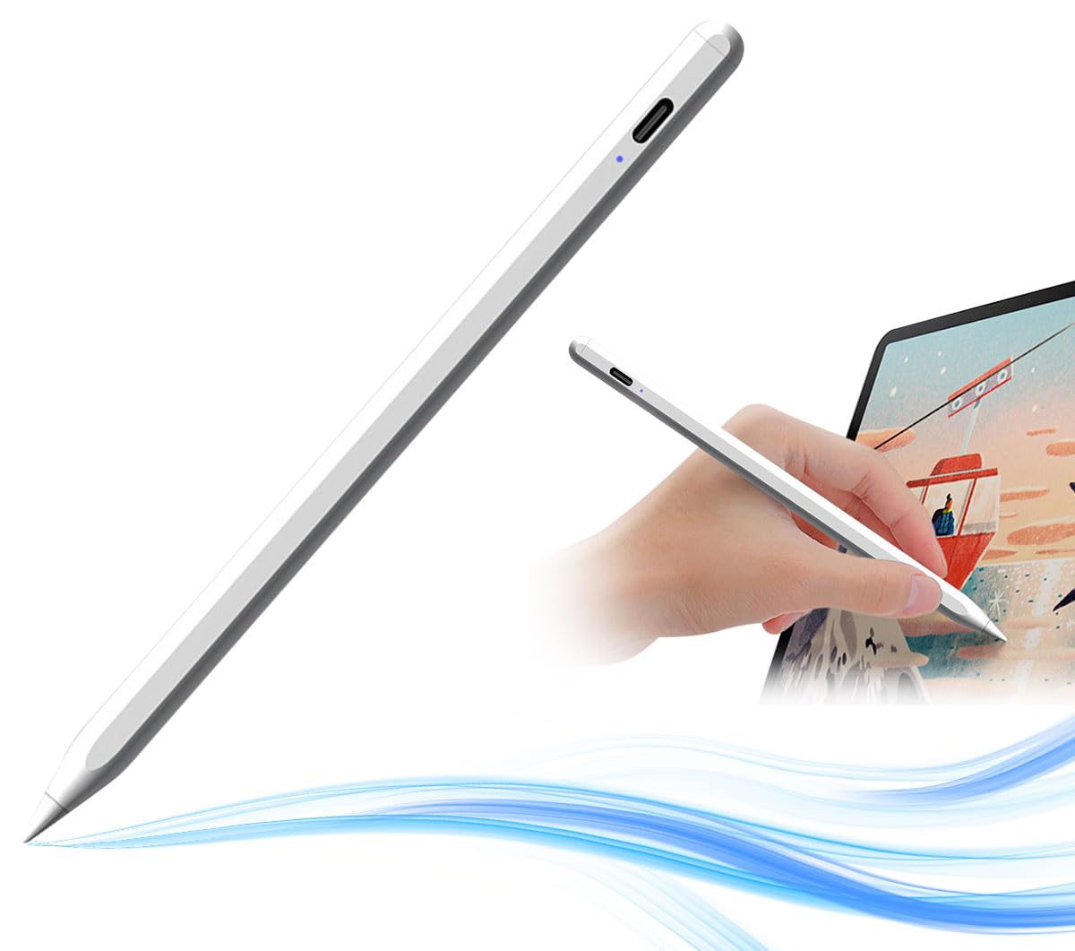 5172CmiFznL Stylus Pen for Touch Screens - Fine 2mm Tip, Work for iPad, iPhone, Android Tablets, Microsoft Surface - Rechargeable, No Lag, Scratch-Resistant Fiber Tip - Lightweight Metal Body