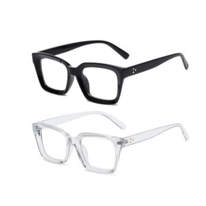 نظارات بدون وصفة طبية من اكس سبرينج، نظارات كلاسيكية بعدسات شفافة بدون وصفة طبية، نظارات وهمية باطار مربع عتيق، اطار كامل مضاد للازرق باطار كامل ريترو بسيط للبالغين والمراهقين