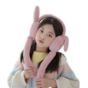اغطية اذن مخملية على شكل ارنب مع اذنين متحركة، اغطية اذن دافئة للشتاء للنساء والفتيات، لتدفئة الاذن من الفرو الصناعي