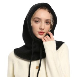 قبعة شتوية صغيرة محبوكة ووشاح شتوي بغطاء رأس للجنسين 2 في مع رباط لتدفئة الرقبة مقاومة للرياح للرياضات الخارجية والتزلج والسفر من جوديرن، 1 قطعة