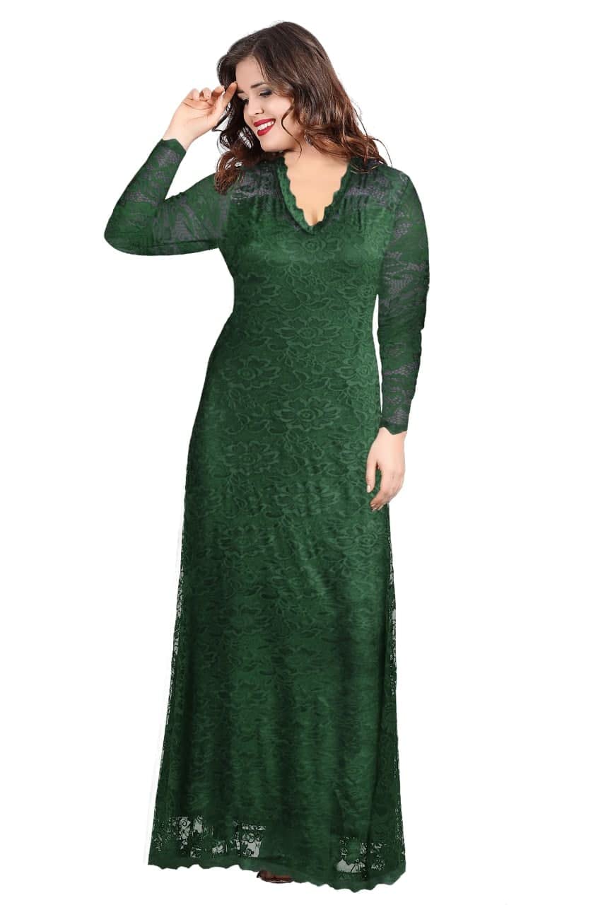 51AwZPh47gL فستان طويل دانتيل اخضر للنساء