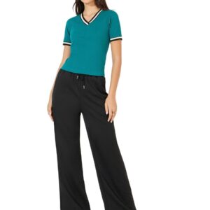 سروال رياضي بلون موحد وأرجل واسعة مع رباط للإغلاق للنساء من ستايلي