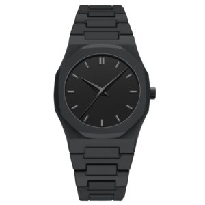 ساعة يد انالوج بعقارب كوارتز من السيليكون للرجال نيبوسي رسمية رياضية مقاومة للماء الستانلس ستيل مع تقويم بمينا أسود