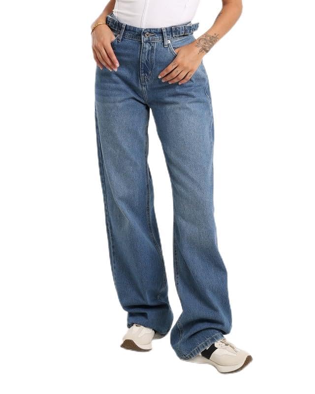 51B9JtGNAOL جي بي اس دينيم بنطلون جينز حريمى وايد ليج حزام ازرق فاتح اللون 1476
