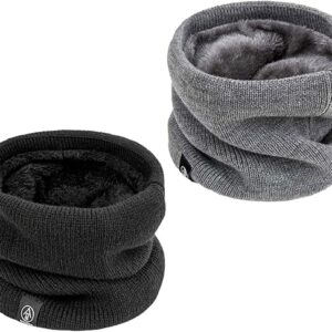 وشاح تدفئة رقبة حراري مبطن بالصوف سميك وناعم ومقاوم للرياح للرجال والنساء، وشاح رياضي مريح وقابل للتمدد لركوب الدراجات والتزلج والمشي لمسافات طويلة، قطعتين بلون اسود ورمادي