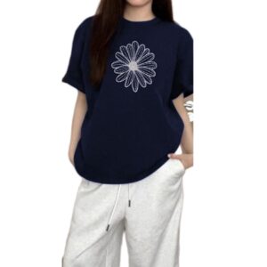 بلوزة صيفية فضفاضة كاجوال مطبوعة بأكمام قصيرة تي شيرت رياضي للنساء الامارات العربية المتحدة/السعودية الفا مقاس واحد قصة عادية G-222-BL