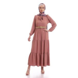 فستان كاجوال مع حزام بلون بنفسجي للنساء