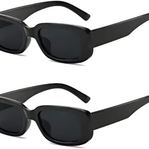 نظارة شمسية بتصميم مستطيل كلاسيكي للنساء والرجال نظارات مربعة صغيرة عتيقة للحماية من الاشعة فوق البنفسجية بطول موجي 400 قطعتين أسود