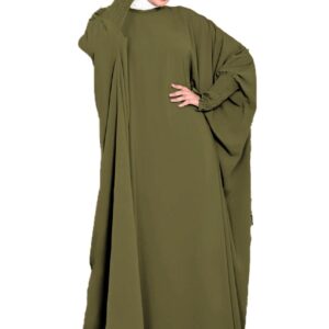 ملحفة أسلامي بكم معصم كريب رويال مع طرحة بيضاء موديل 8011 مقاس موحد يلبس حتى 130 ك للنساء من GAMAL SONS FOR ABAYA