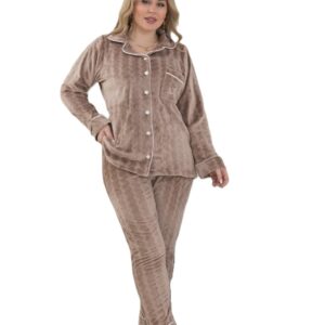 بيجامة زراير حريمي شتوي للنساء - قطعتين من القطيفة الهايدي حفر طقم دافئ ومريح للمنزل والنوم