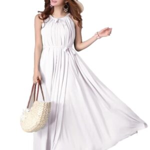 فستان شيفون ببطانة وبدون اكمام للنساء، ابيض