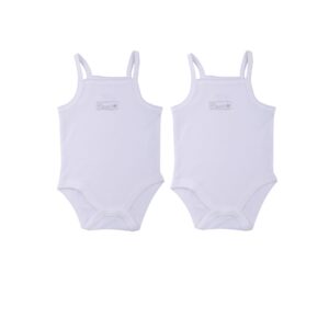 فانلة قطن بكباسين وحمالات رفيعة بخياطة امامية للاطفال من الصياد - ابيض، قطعتين، 3 - 6 شهور