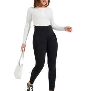 سروال ضيق ستريتش بيسيك بحزام خصر عريض للنساء من ستايلي