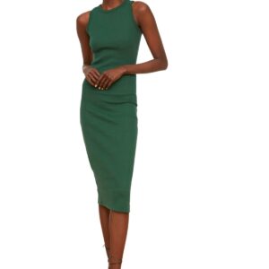 فستان متوسط الطول TWOSS22EL1575 منسوج ومضلع بقصة ضيقة ورقبة دائرية قابل للتمدد للنساء من ترينديول