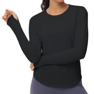 ذا جيم بيبول قمصان رياضية للنساء باكمام طويلة ورقبة دائرية ضيقة للمشي لمسافات مع فتحة للابهام