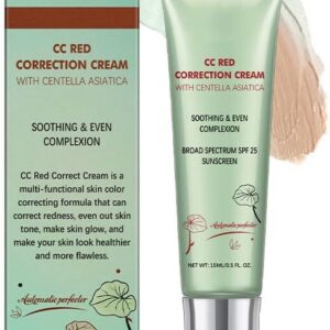 كريم سي سي لتصحيح اللون للنساء بلون احمر مع سينتيلا، يعزز إشراقة البشرة ويحسن ملمس البشرة ومنتفخة ومرطبة، متعدد الاغراض لضبط لون البشرة وتغطية كريم سي سي (اخضر)