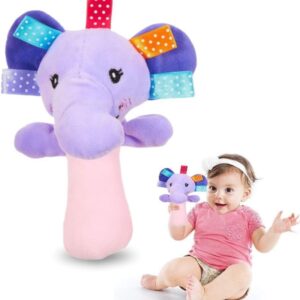 شخشيخة بيبي سوفت ناعمة_شخليلة بألوان وأشكال جذابة لصغيرك، لعبة صوتية ناعمة للتسلية (تصميم فيل بلون موف)