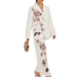 سروال بأرجل واسعة وبطيات ومزيَّن بنقشة زهور للنساء من ستايلي