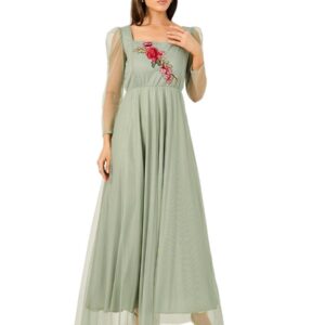 فستان ماكسي ايه لاين برقبة مربعة وتفاصيل مطرزة للنساء من ستايلي