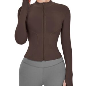 لوكاتشي جاكيت رياضي خفيف الوزن وقابل للتمدد وسحاب كامل مع فتحات للابهام للنساء