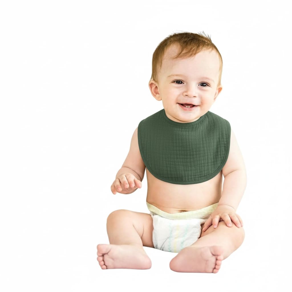 51GQow0BJYL مرايل لعاب اللعاب باندانا من ام زد بيبي، مصنوعة من قطن الموسلين العضوي بنسبة 100%، فائقة الامتصاص، مرايل تسنين ناعمة للاولاد والبنات، ازرار كبس قابلة للتعديل، اخضر