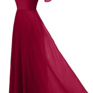 فستان طويل للنساء بدون اكمام بلون نبيذي، برقبة بحمالات واشرطة للكتف مع بطانة