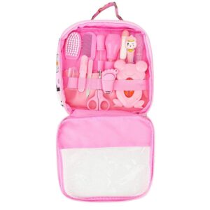 مجموعة للعناية الصحية بالطفل من كينلورجو تنظيف اظافر الاطفال والعناية بهم تتضمن 13 قطعة ادوات يومية مع شنطة تخزين مريحة لون بينك زهري فولاذ