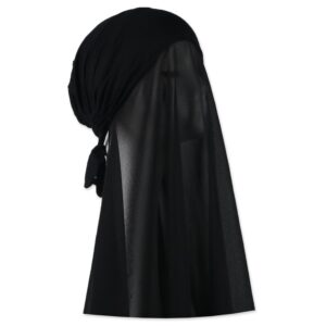حجاب شيفون فوري مع رباط خلفي تحت الكاب، وشاح شيفون ناعم بلون سادة مع قبعات داخلية للنساء (اسود)