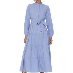 فستان نسيج محبوك TCTSS21EL3343، فستان حجاب بتفاصيل أزرار وياقة كبيرة وحزام للنساء من ترينديول (عبوة من قطعة واحدة)