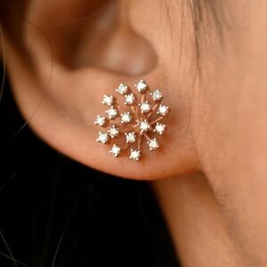 اقراط مرصعة بلون ذهبي وردي مع اكسسوارات لامعة مرصعة بالزركونيا المكعبة للنساء