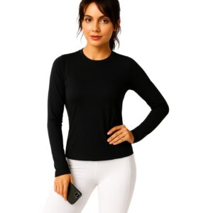 تيشرت رياضي بأكمام طويلة للنساء، مصنوع من مزيج من المايكروفايبر والبوليستر والسباندكس، ملابس للممارسة الرياضة