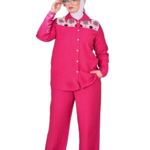 شميز مع بنطلون للسيدات من جمال سونز فور عباية، مصنوع من القطن والبوليستر، متعدد الألوان، مقاس جامبو، بتصميم عصري كلاسيكي