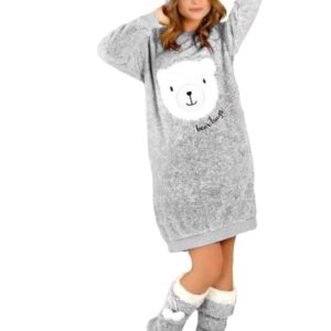 طقم بيجامة شتوي بلون بينك فاتح، 3 قطع للنساء مع تطريز بشكل دب