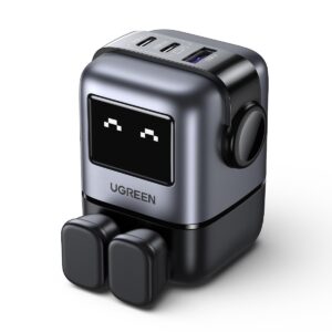 UGREEN CD361 UNO 65W USB C Charger 3-Port Nexode 65W GaN,LED Display,Compact Funny Fast Charger Type C Power Adapter for MacBook/HP/Dell/Lenovo, iPhone 16 Pro Max etc-Black