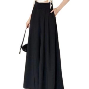 سروال كاجوال فضفاض كامل الطول بتصميم عصري بخصر مرتفع متعدد الاستخدامات بقصة ضيقة وأرجل واسعة للنساء