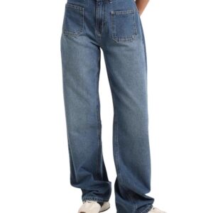 جي بي اس دينيم بنطلون جينز حريمى وايد ليج جيب امامى ازرق اللون 1481