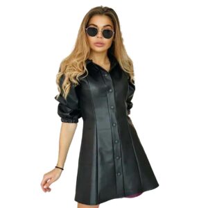 تونيك كلاسيكي من الجلد النباتي الناعم - أسود