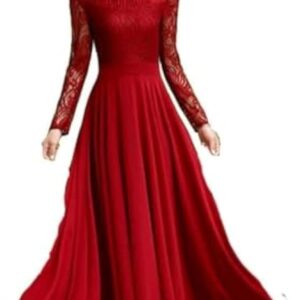 فستان نسائى أحمر دانتيل و شيفون ببطانة