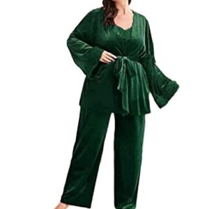 بنطلون بيجامة للنساء - 3 قطع (زيتي)